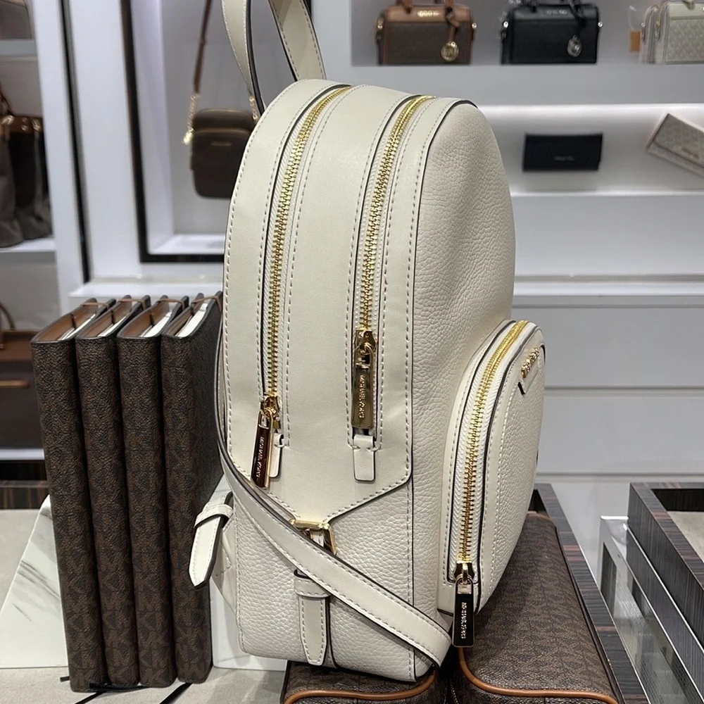 Michael Kors Jaycee Medium Pebbled Leather Backpack Light Cream